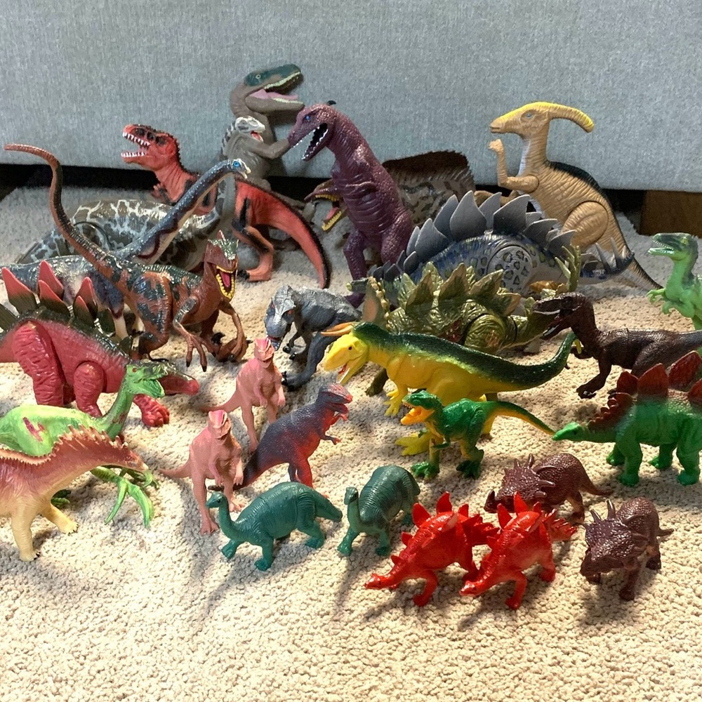 Colorful Dinosaur Toy Set Lot Bundle - Stegosaurus T-Rex
